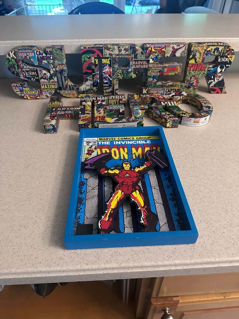 Marvel Comics Superhero Wall Decor Set: Wood Iron Man #100 Shadow Box and Comic